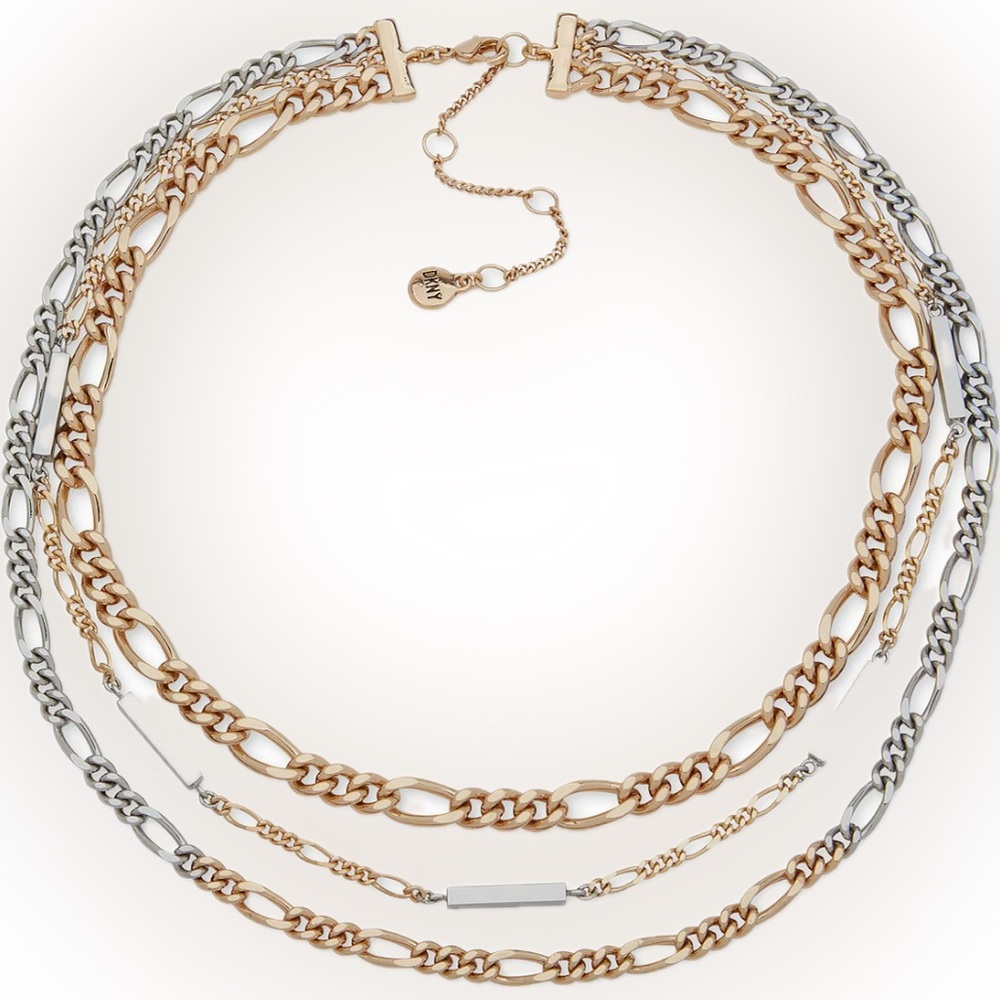 DKNY Two-Tone Bar & Chain Layered Collar Necklace, 16" + 3" extender/nwt